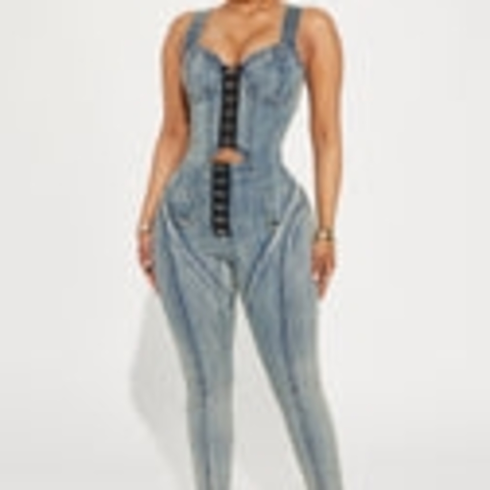 Fashion Nova Blue Skinny Jumpsuit